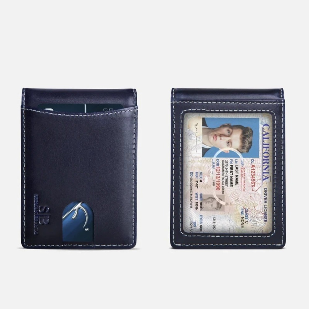 Serman Brands Leather RFID Blocking Slim Bifold Wallet Altlantic Blue Minimalist - Picture 13 of 14